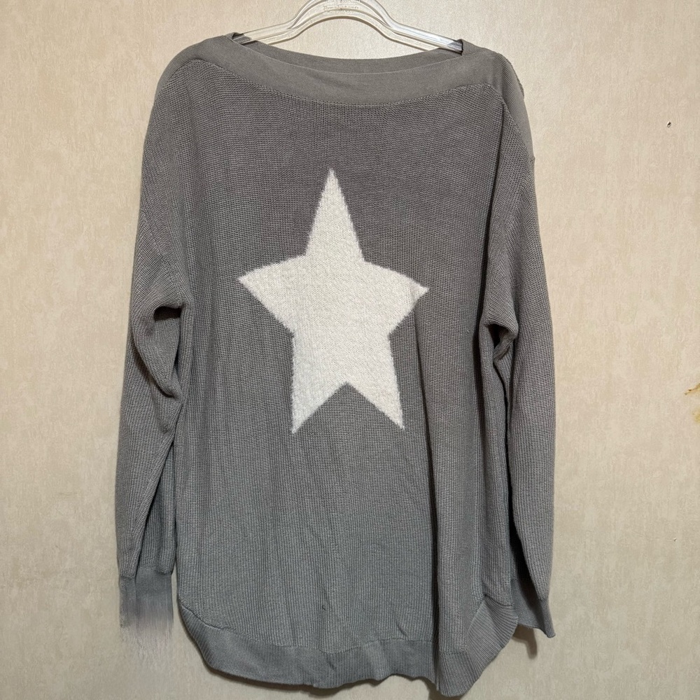 Astrologie Sweater Tunic Eyelash Knit Star Soft Relaxed Gray